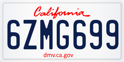 CA license plate 6ZMG699