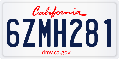 CA license plate 6ZMH281
