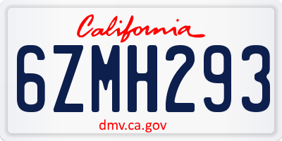 CA license plate 6ZMH293