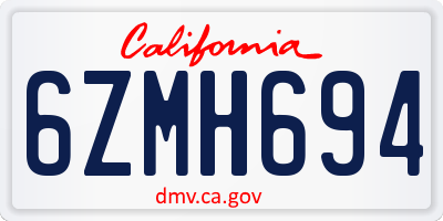 CA license plate 6ZMH694