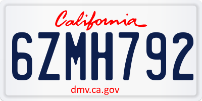 CA license plate 6ZMH792