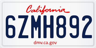 CA license plate 6ZMH892