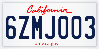CA license plate 6ZMJ003