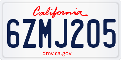 CA license plate 6ZMJ205
