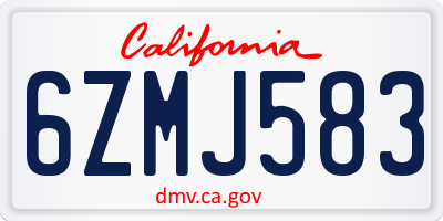 CA license plate 6ZMJ583