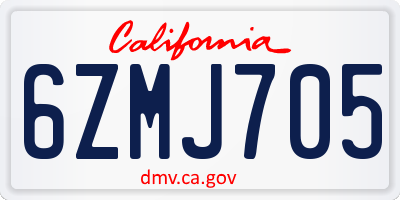 CA license plate 6ZMJ705