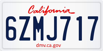 CA license plate 6ZMJ717