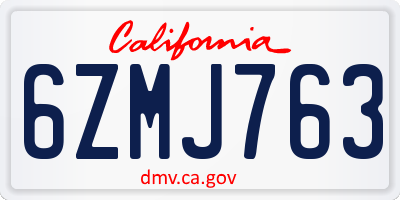 CA license plate 6ZMJ763