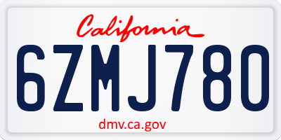 CA license plate 6ZMJ780