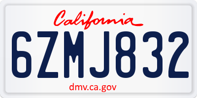 CA license plate 6ZMJ832