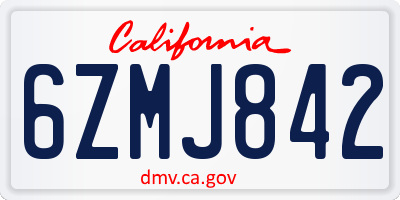 CA license plate 6ZMJ842