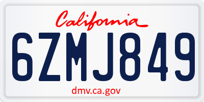 CA license plate 6ZMJ849