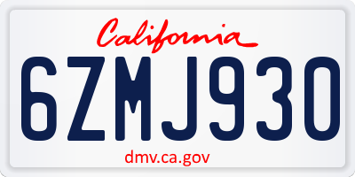 CA license plate 6ZMJ930
