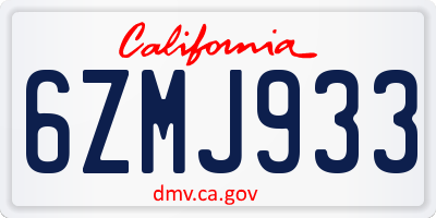 CA license plate 6ZMJ933