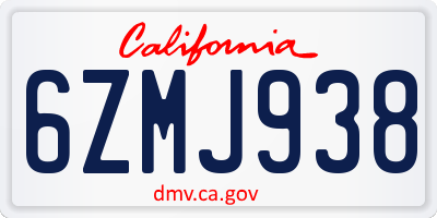 CA license plate 6ZMJ938
