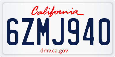 CA license plate 6ZMJ940