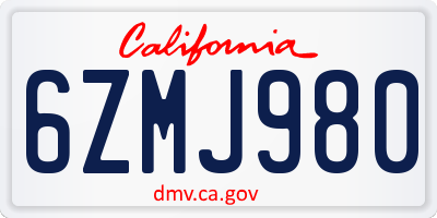 CA license plate 6ZMJ980