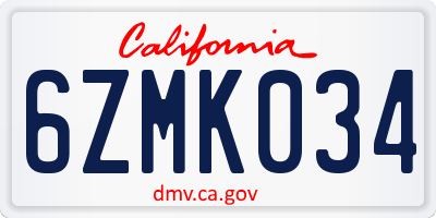 CA license plate 6ZMK034