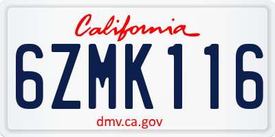 CA license plate 6ZMK116