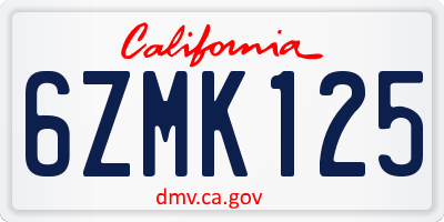 CA license plate 6ZMK125