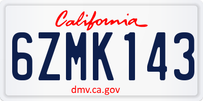 CA license plate 6ZMK143