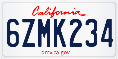 CA license plate 6ZMK234