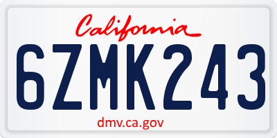 CA license plate 6ZMK243
