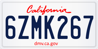 CA license plate 6ZMK267