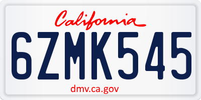CA license plate 6ZMK545