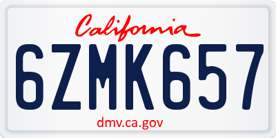 CA license plate 6ZMK657