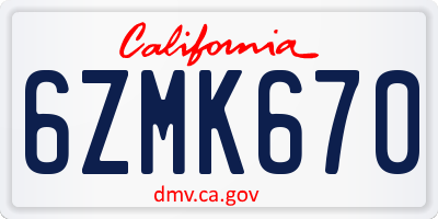 CA license plate 6ZMK670