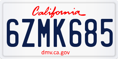 CA license plate 6ZMK685