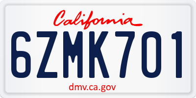 CA license plate 6ZMK701