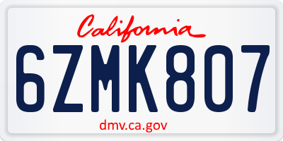 CA license plate 6ZMK807