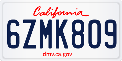CA license plate 6ZMK809