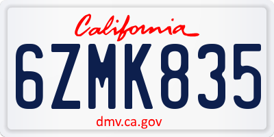 CA license plate 6ZMK835