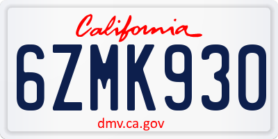 CA license plate 6ZMK930