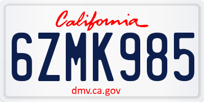 CA license plate 6ZMK985