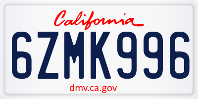 CA license plate 6ZMK996