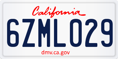 CA license plate 6ZML029