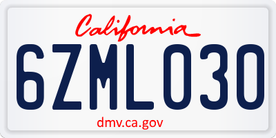 CA license plate 6ZML030