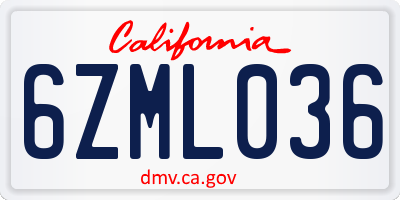 CA license plate 6ZML036
