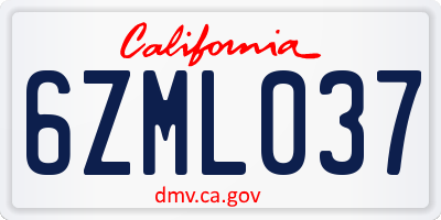 CA license plate 6ZML037