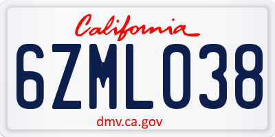 CA license plate 6ZML038