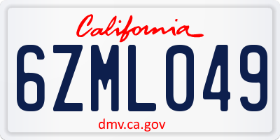 CA license plate 6ZML049