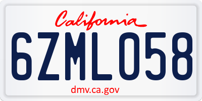 CA license plate 6ZML058