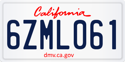CA license plate 6ZML061