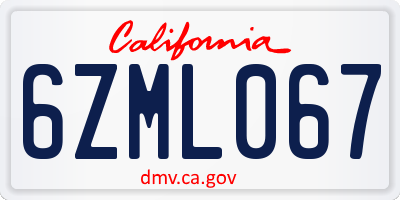 CA license plate 6ZML067