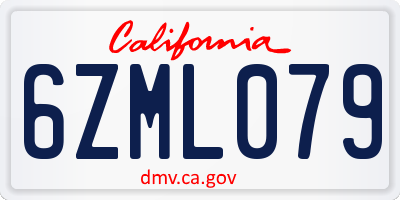 CA license plate 6ZML079