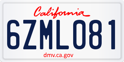 CA license plate 6ZML081